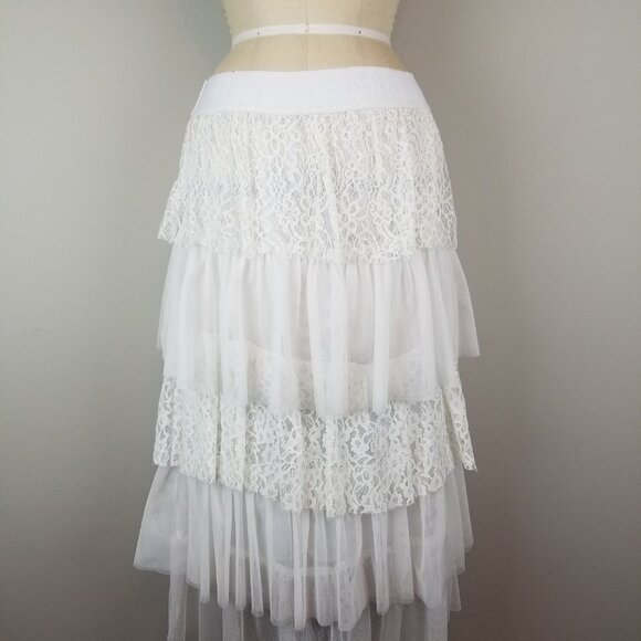Vintage Style Tiered White Midi Length Lace & Tulle Skirt Ladies size Small - Picture 2 of 5
